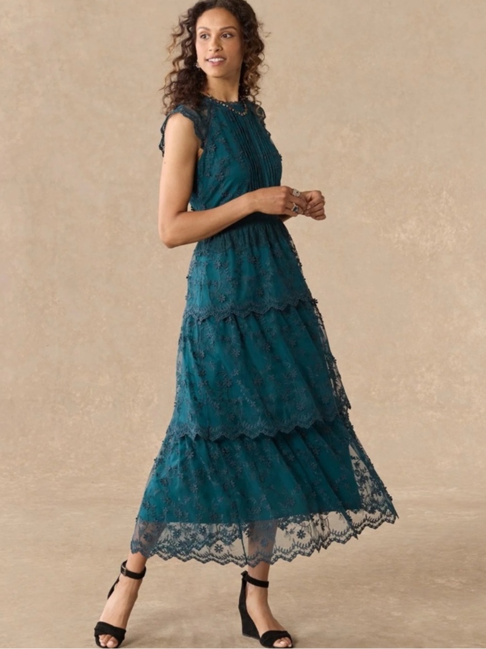 NWT Sundance Loren Lace Midi Dress in Green Size 14P